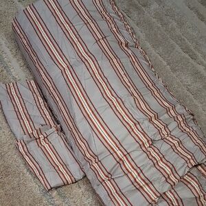 NWT Virtu Full Size Comforter & 2 Matching Pillow Cases, Khaki,Red, Cream Stripe